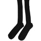 Dolce & Gabbana Black Cotton Ribbed Logo Over The Calf Women Socks