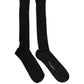 Dolce & Gabbana Black Cotton Ribbed Logo Over The Calf Women Socks