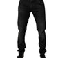 Dolce & Gabbana Dark Gray Washed Cotton Skinny Men Denim Jeans