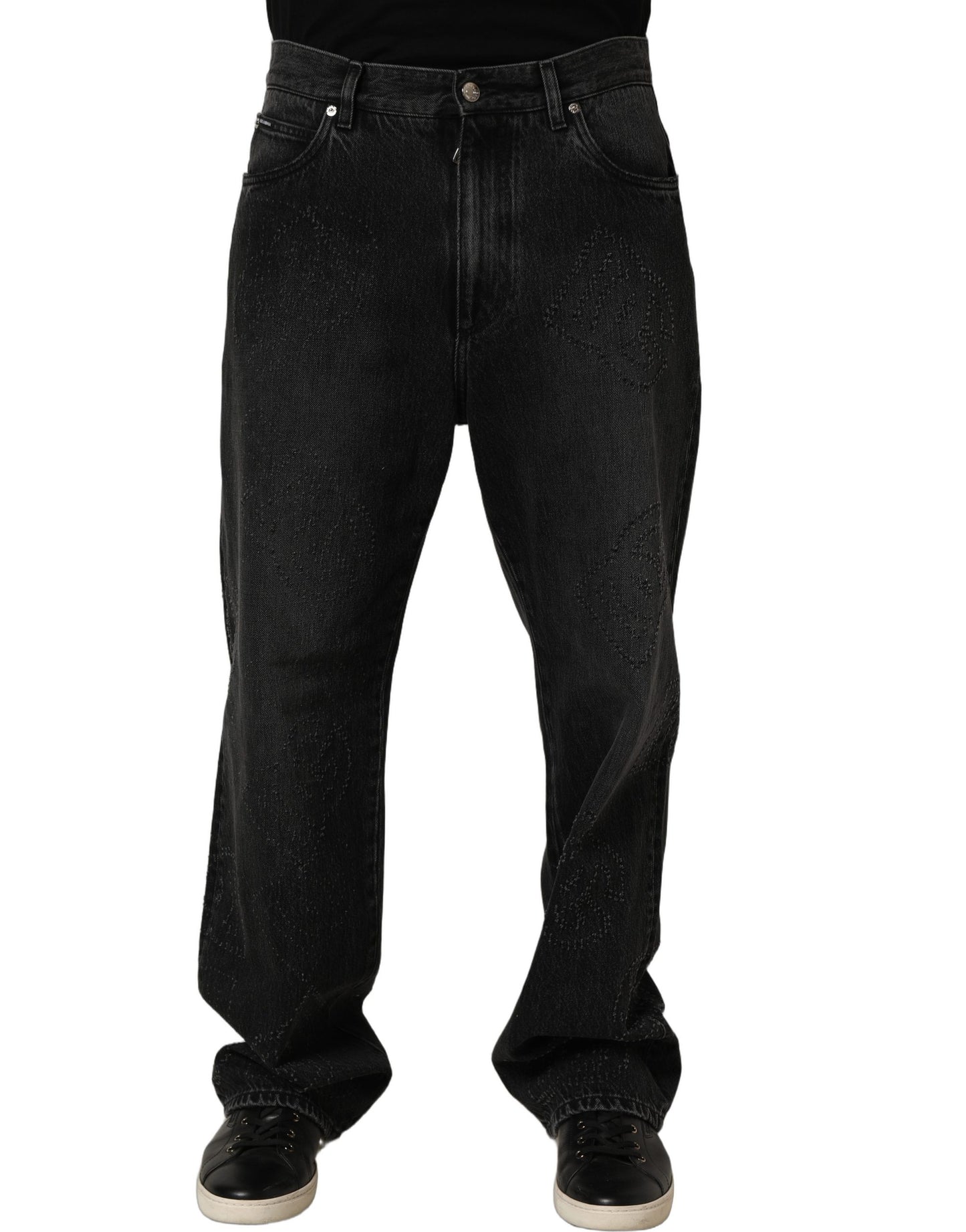 Dolce & Gabbana Dark Gray Cotton WideLeg Oversize Denim Jeans