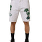 Dolce & Gabbana White Palm Embroidery Denim Bermuda Shorts