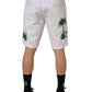 Dolce & Gabbana White Palm Embroidery Denim Bermuda Shorts