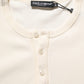 Dolce & Gabbana Off White Cotton Henley Long Sleeves T-shirt