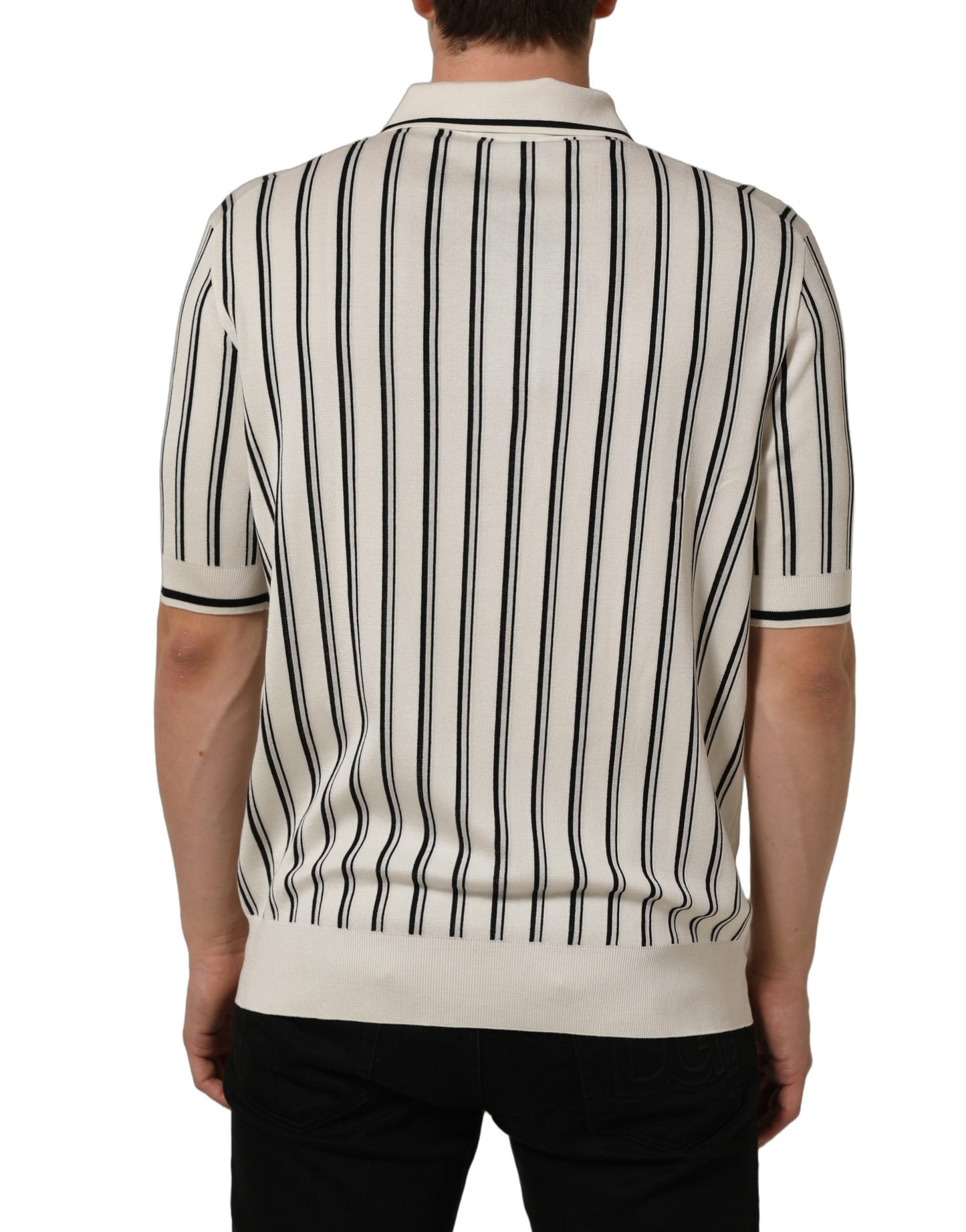 Dolce & Gabbana White Black Stripe Collared Polo T-shirt