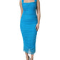Dolce & Gabbana Blue Ruched Tulle Midi Square Neck Dress