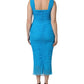 Dolce & Gabbana Blue Ruched Tulle Midi Square Neck Dress