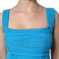 Dolce & Gabbana Blue Ruched Tulle Midi Square Neck Dress