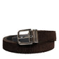Dolce & Gabbana Men Brown Velvet Ridged Silver Buckle Belt