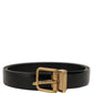 Dolce & Gabbana Black Classic Leather Gold Tone Buckle Belt