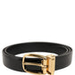 Dolce & Gabbana Black Classic Leather Gold Tone Buckle Belt