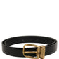 Dolce & Gabbana Black Classic Leather Gold Tone Buckle Belt