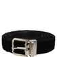 Dolce & Gabbana Black Velvet Silver Tone Metal Buckle Belt