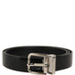 Dolce & Gabbana Black Classic Leather Silver Tone Buckle Belt