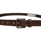 Dolce & Gabbana Brown Leather Silver Tone Metal Buckle Belt