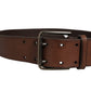 Dolce & Gabbana Belt Brown Leather Double Prong Metal Buckle
