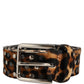 Dolce & Gabbana Brown Leopard Calf Hair Studs Metal Buckle Belt