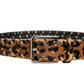 Dolce & Gabbana Brown Leopard Calf Hair Studs Metal Buckle Belt