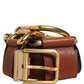 Dolce & Gabbana Brown Leather Gold Metal Rings Buckle Belt