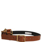 Dolce & Gabbana Brown Leather Gold Metal Rings Buckle Belt