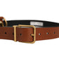 Dolce & Gabbana Brown Leather Gold Metal Rings Buckle Belt