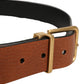 Dolce & Gabbana Brown Leather Gold Metal Rings Buckle Belt