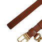 Dolce & Gabbana Brown Leather Gold Metal Rings Buckle Belt