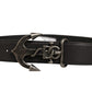 Dolce & Gabbana Black Leather Anchor Logo Metal Buckle Belt