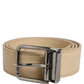 Dolce & Gabbana Beige Leather Silver Tone Metal Buckle Belt