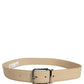 Dolce & Gabbana Beige Leather Silver Tone Metal Buckle Belt