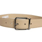 Dolce & Gabbana Beige Leather Silver Tone Metal Buckle Belt