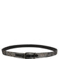 Dolce & Gabbana Silver Black Floral Jacquard Metal Buckle Belt