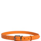 Dolce & Gabbana Orange Leather Silver Tone Metal Buckle Belt