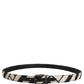 Dolce & Gabbana Black Ivory Silver Tone Metal Buckle Belt