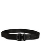 Dolce & Gabbana Men Black Fabric Strap Logo Metal Buckle Belt