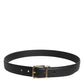 Dolce & Gabbana Black Grained Leather Gold Metal Buckle Belt