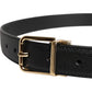 Dolce & Gabbana Black Grained Leather Gold Metal Buckle Belt