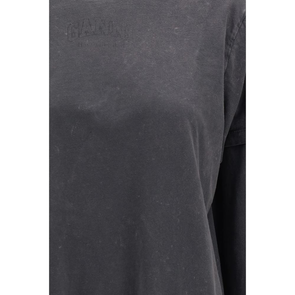 Ganni Gray Cotton Long Sleeve T-Shirt