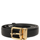 Dolce & Gabbana Black Leather Double Wrap Metal Buckle Belt
