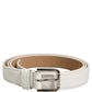 Dolce & Gabbana White Leather Silver Tone Metal Buckle Belt