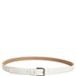 Dolce & Gabbana White Leather Silver Tone Metal Buckle Belt