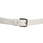 Dolce & Gabbana White Leather Silver Tone Metal Buckle Belt