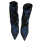Dolce & Gabbana Black Blue Floral Stretch Sock Boots Shoes