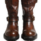 Dolce & Gabbana Brown Leather Mid Calf Biker Boots Shoes