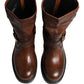 Dolce & Gabbana Brown Leather Mid Calf Biker Boots Shoes
