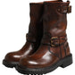 Dolce & Gabbana Brown Leather Mid Calf Biker Boots Shoes