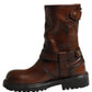 Dolce & Gabbana Brown Leather Mid Calf Biker Boots Shoes