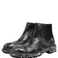 Dolce & Gabbana Black Gray Leather Ankle Chelsea Boots Shoes