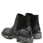 Dolce & Gabbana Black Gray Leather Ankle Chelsea Boots Shoes