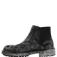 Dolce & Gabbana Black Gray Leather Ankle Chelsea Boots Shoes