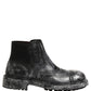 Dolce & Gabbana Black Gray Leather Ankle Chelsea Boots Shoes